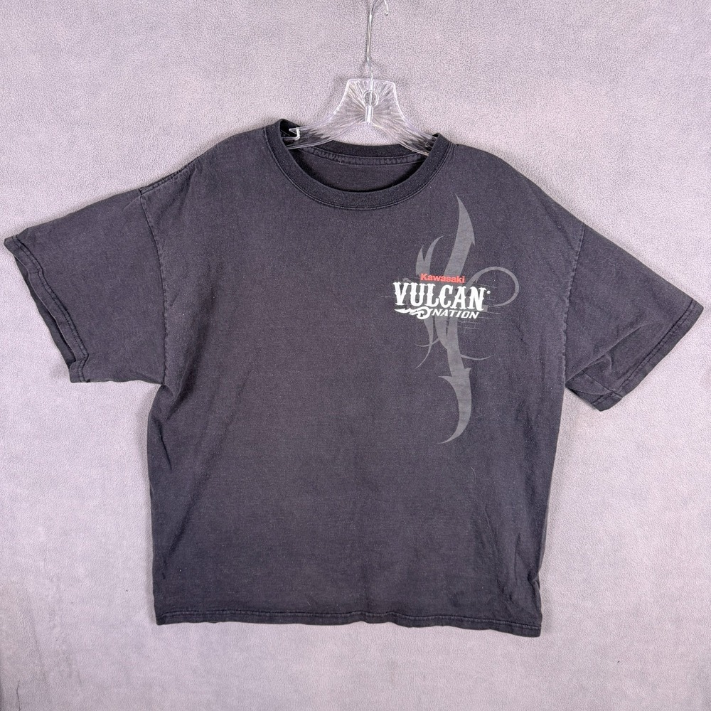 Y2K Kawasaki Vulcan Nation‎ Motorcycles Black Tee Shirt Mens Size Large? Faded